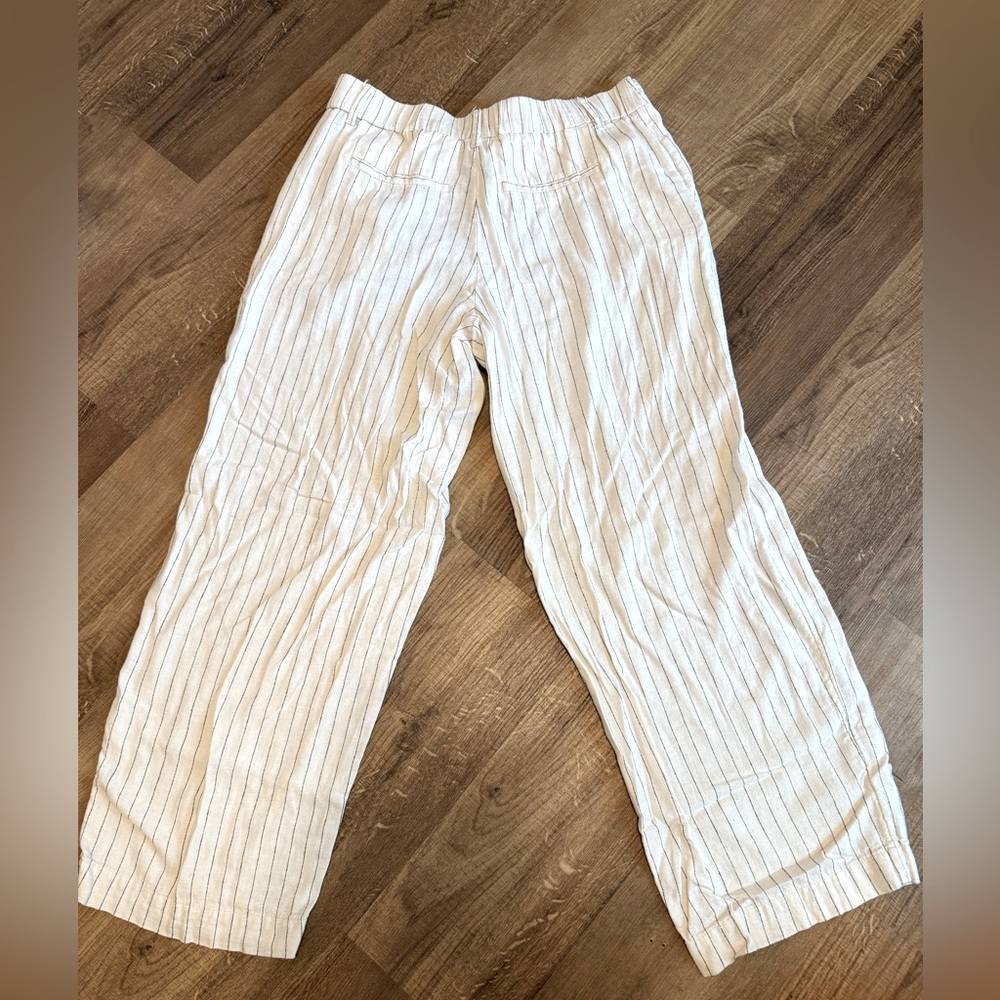 White Striped Wide-Leg Pants - half linen